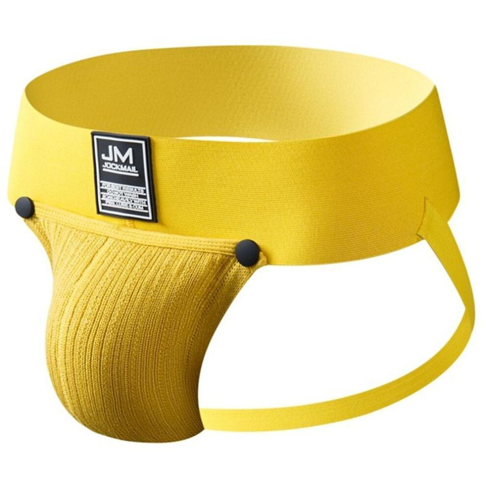 (M, yellow) Jockstraps Jockmail Removable Scrotal Pouch Stylish Low Rise Sports Men's Thong Daily Casual Home Shorts Club Party Sexy Underpants