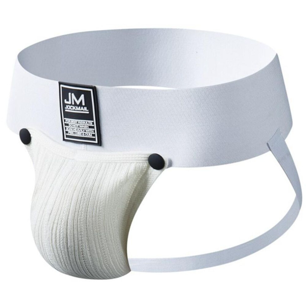 (M, white) Jockstraps Jockmail Removable Scrotal Pouch Stylish Low Rise Sports Men's Thong Daily Casual Home Shorts Club Party Sexy Underpants