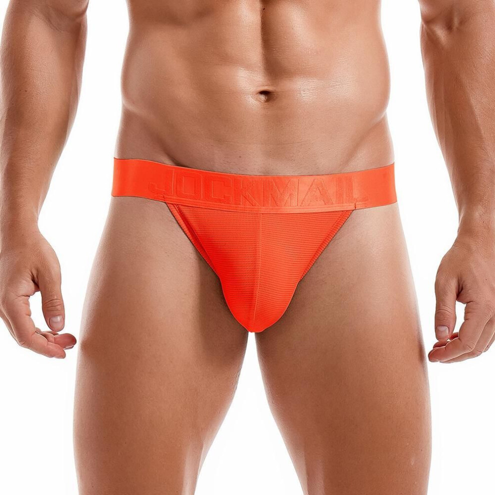 (M, orange) Jockstraps JOCKMAIL Solid Colour Ultra-thin Mesh Breathable Semi-transparent Sexy Men's Thong Underwear Daily Casual Low Waist G-string Underpants