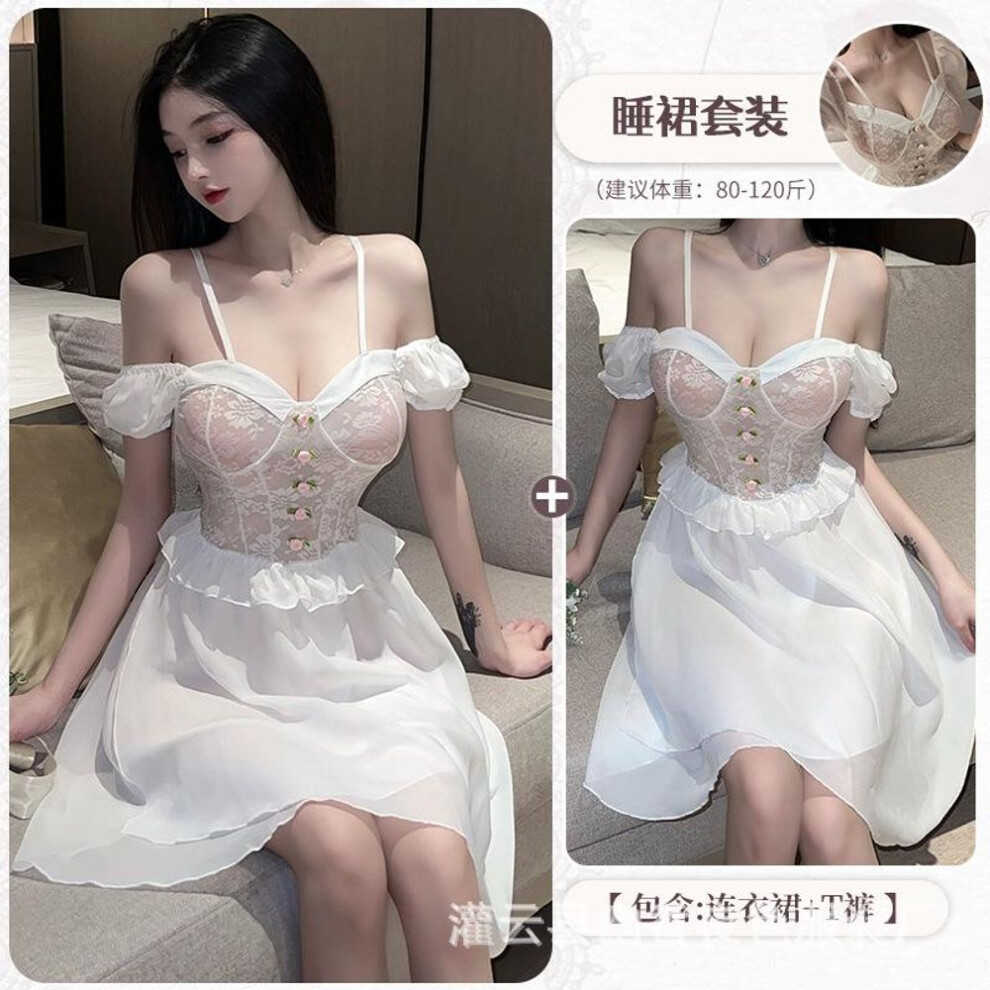 Erotic underwear female sexy rose embroidery perspective pajamas passion temptation pure desire fairy nightdress 66