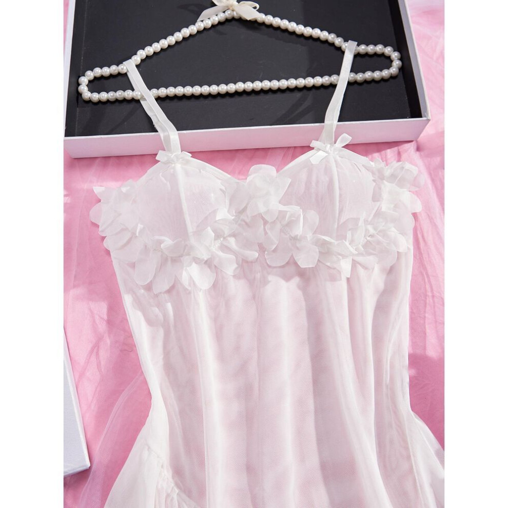 (white, L) Fashion 2025 Mesh perspective suspenders seduce sexy white jumpsuit adult