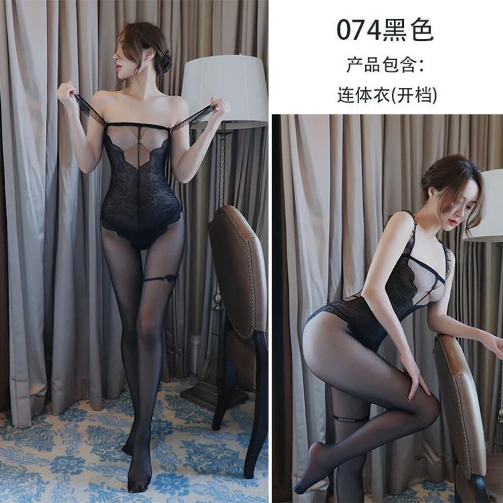 Sexy  underwear jacquard suspenders stockings hollow one-piece printed neck mesh