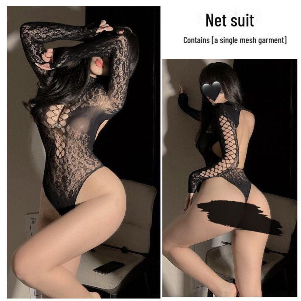 Leopard Print Sexy Sheer Lingerie - Backless One-piece Stockings With Tempting Design