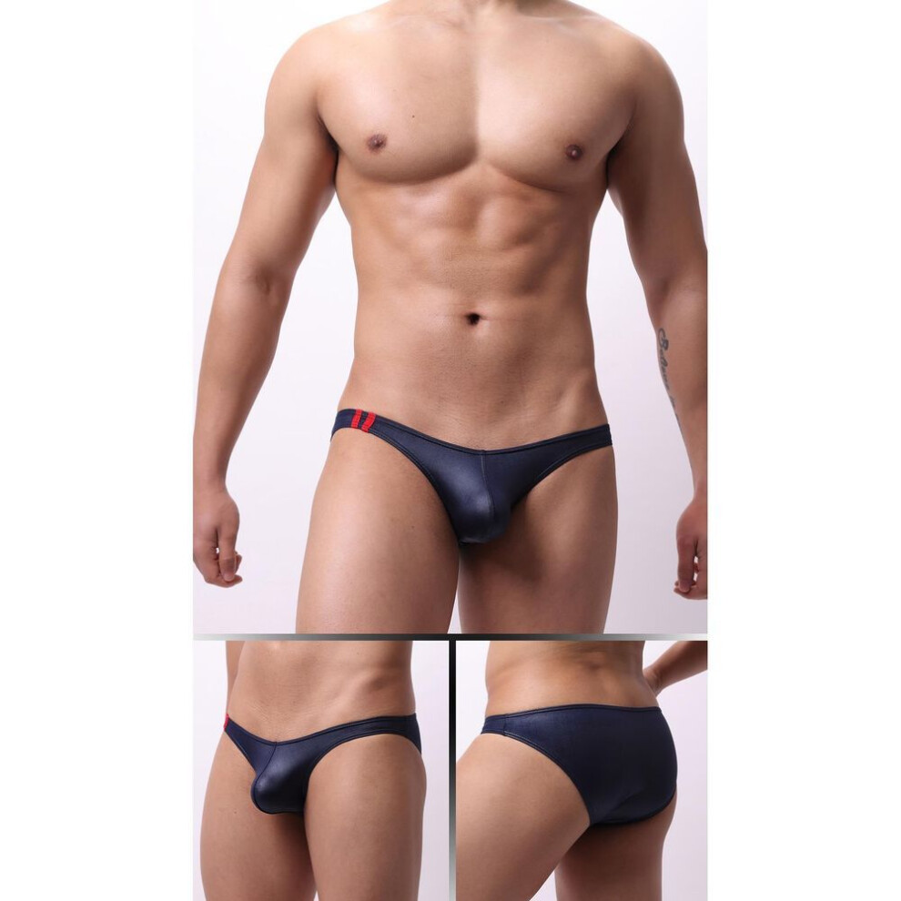 (XL EU, royal blue) Men's Mid-Low Rise Silk Look Leather Briefs for Nightclub Performance (Style E-034)