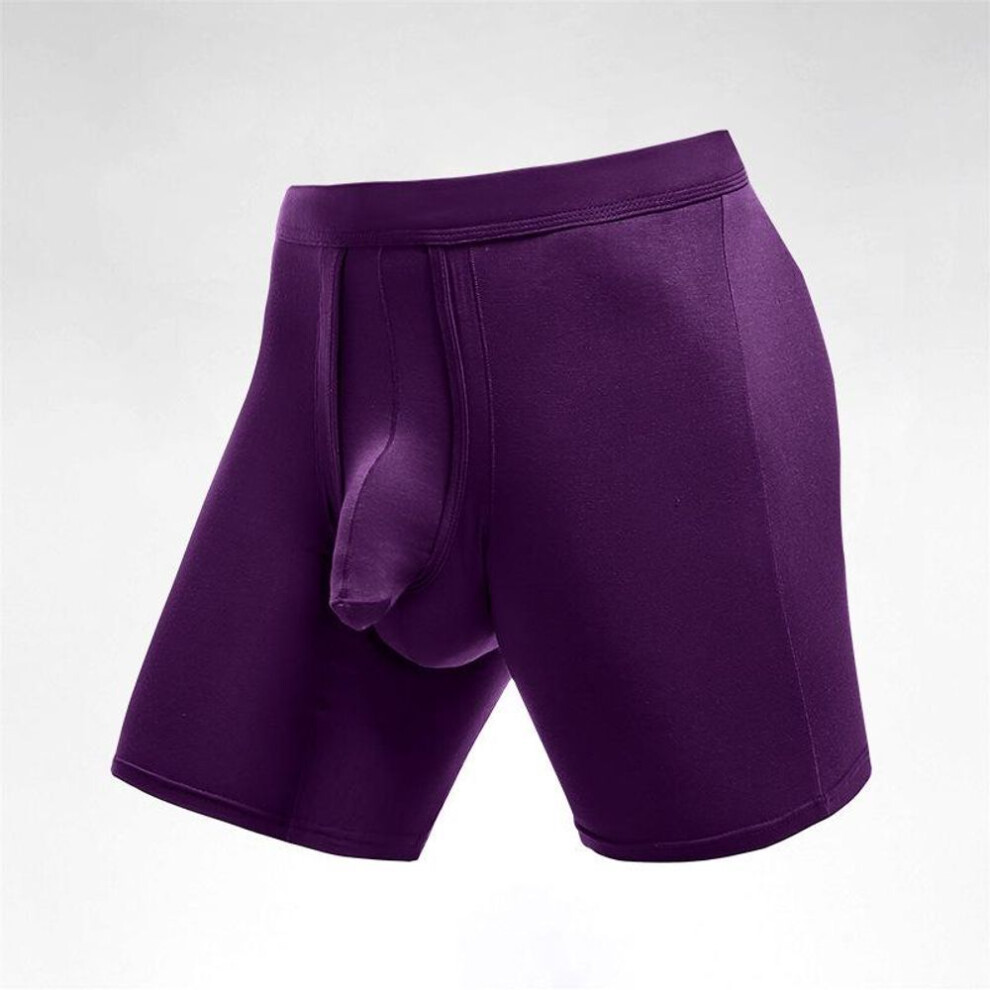 (3XL, purple) Men's Bullet-style Long Sports Briefs - Breathable, Anti-chafe Boxer Shorts For Plus Size