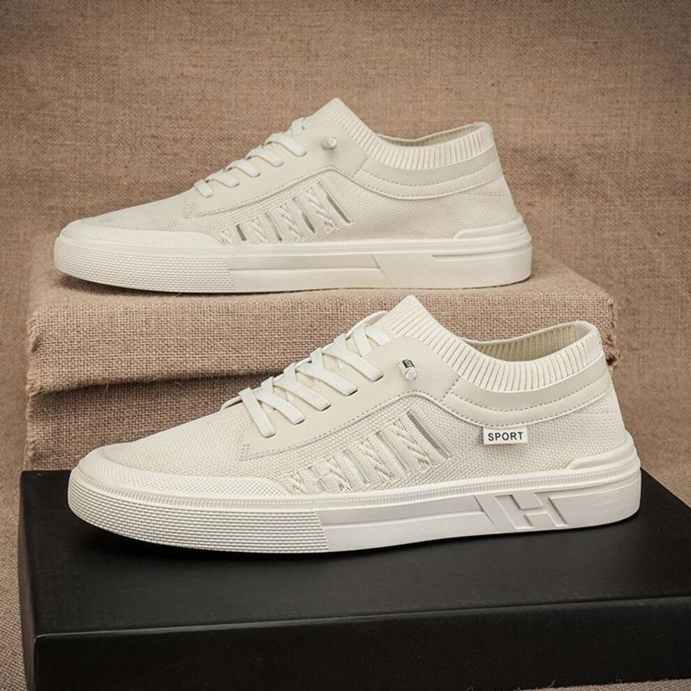 (beige, 41) Summer Casual Sneakers for Men Breathable Loafers Lightweight Round Head Solid Colour Non-slip Flats Zapatillas Para Hombres