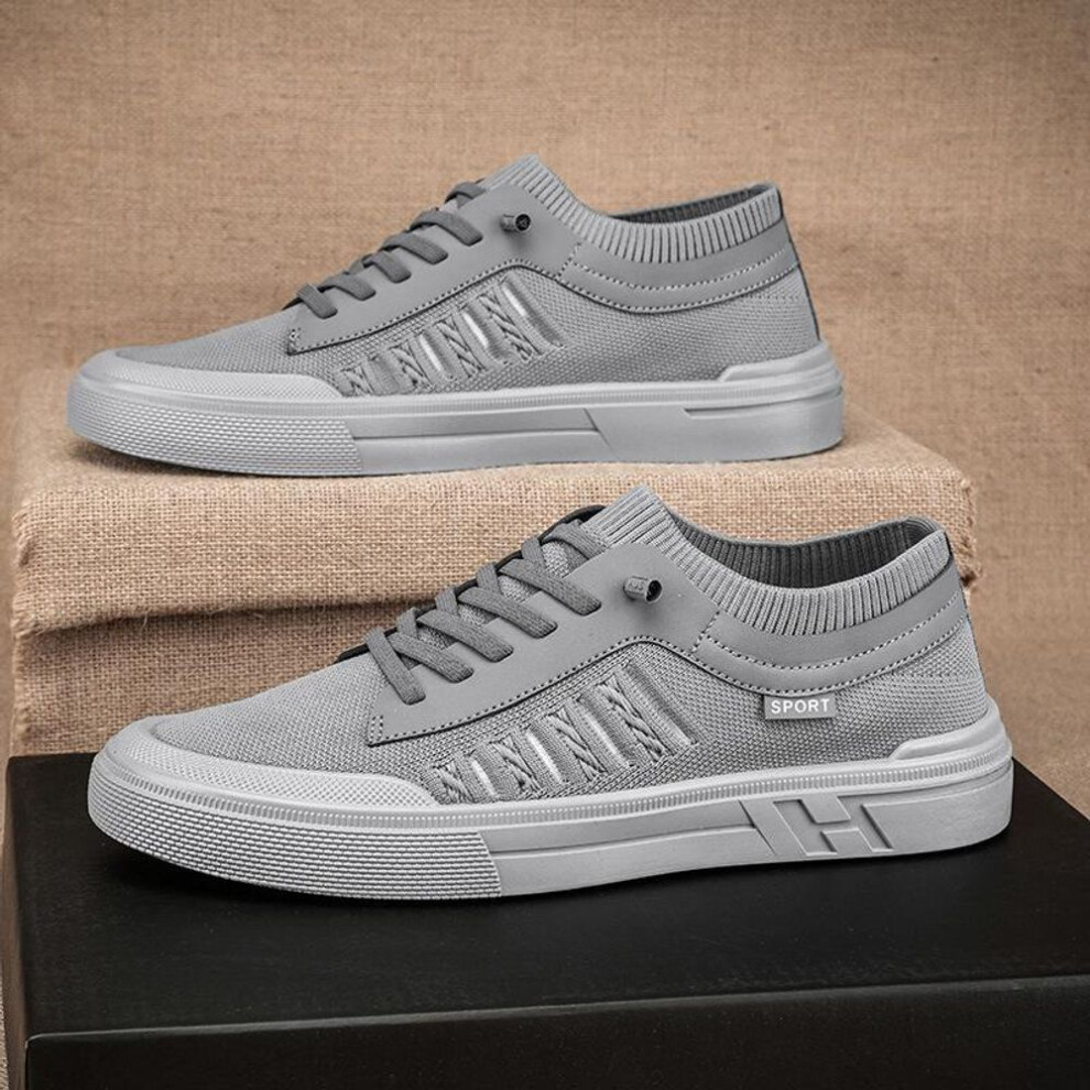 (gray, 42) Summer Casual Sneakers for Men Breathable Loafers Lightweight Round Head Solid Colour Non-slip Flats Zapatillas Para Hombres