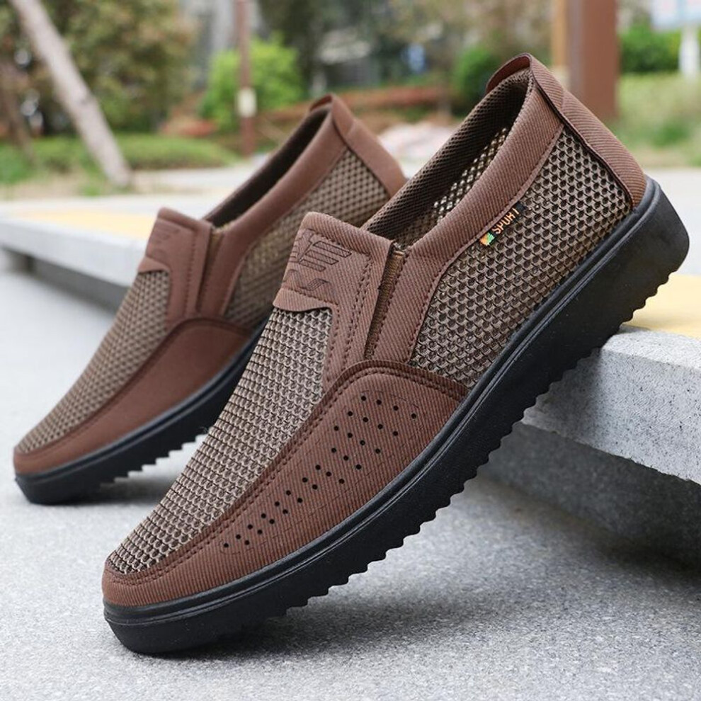(brown, 45) Summer Sneakers Men Fashion Casual Walking Shoes Breathable Mens Loafers Men Casual Shoes
