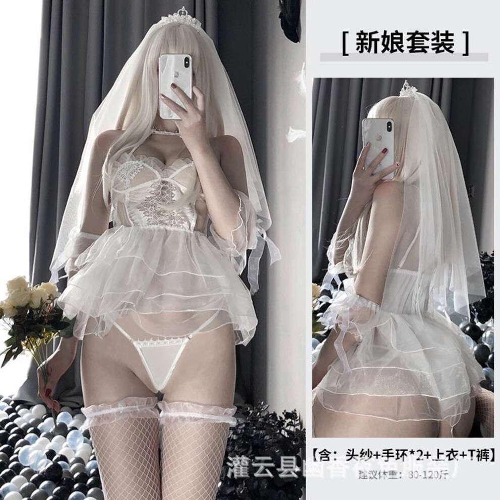 (white, One size) Erotic lingerie flirting sexy cute bridal outfit flash net seduction lace cosplay