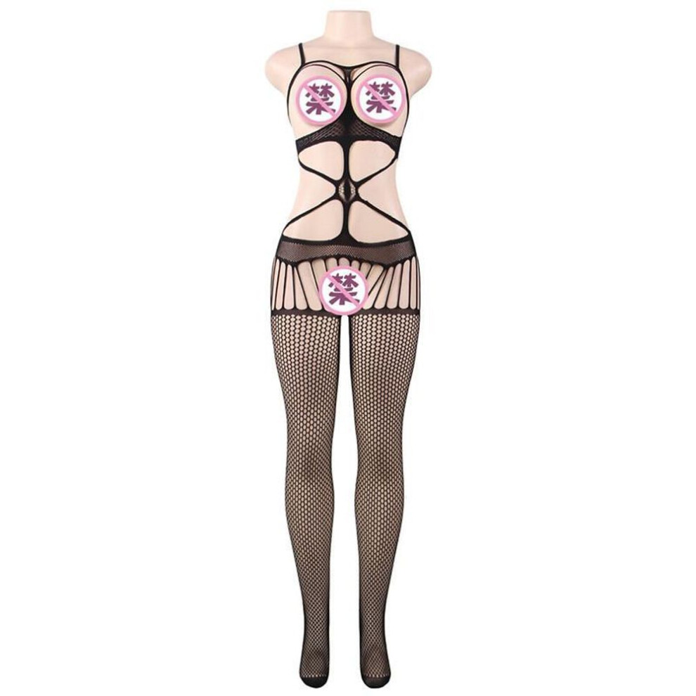(as the picture, M(INTL.XS-M)) Sexy Seduction Women Hollow Suspender One-piece Net Socks Set Sexy Net Clothes H