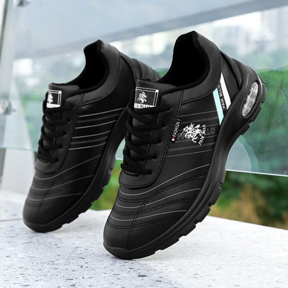 (black, 41) Men's Cross-Border Large Size Leather Casual White Shoes - New Fashion Trend, Comfortable Running Sports Shoes, Korean Style