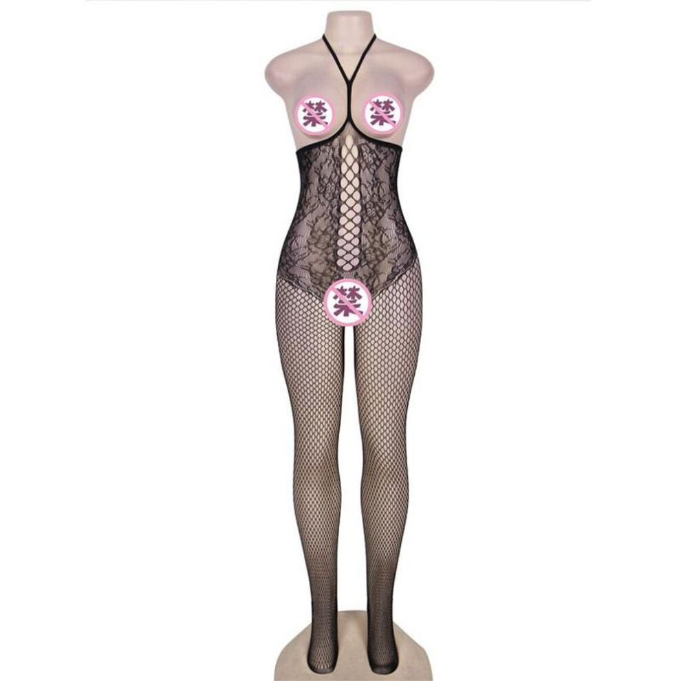 (as the picture, M) Sexy Sex Thin Women's Sex Stockings Temptation Large Size One-piece Black Hollow One-piece Mesh
