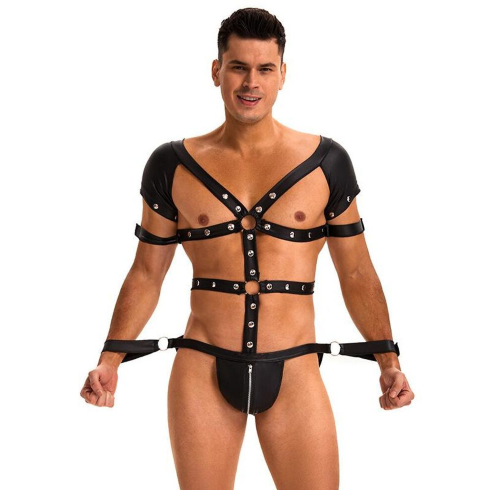 (L(INTL.M), as the picture) Men's Bound Bondage onesie Nightclub S Flirting Seduction Valet Uniform