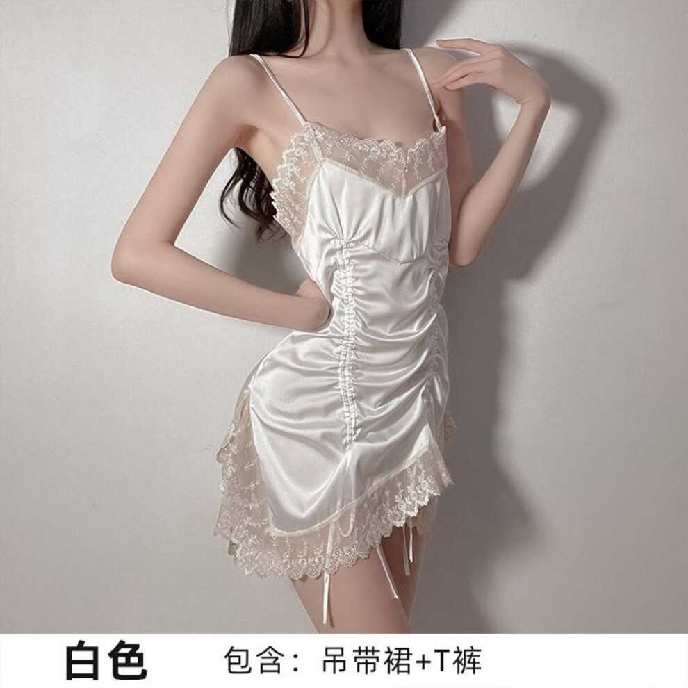 (white, one size fits all) Sex lingerie women's lace pure desire free uniform temptation suspender nightdress sexy suit fashion