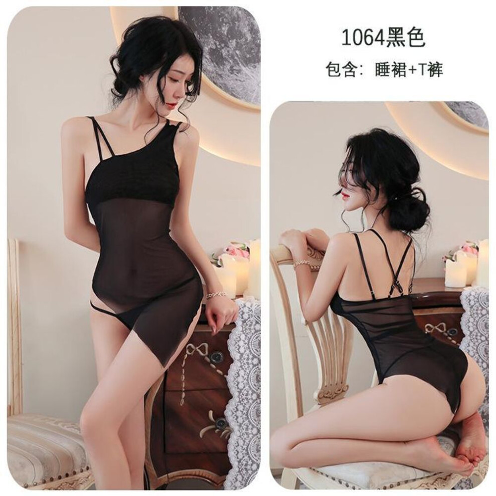 (black, One Size (80-62.5 kg)) Sexy Sexy Passion Seduction Suspender Skirt Transparent Pajamas Pajamas Mesh Dress