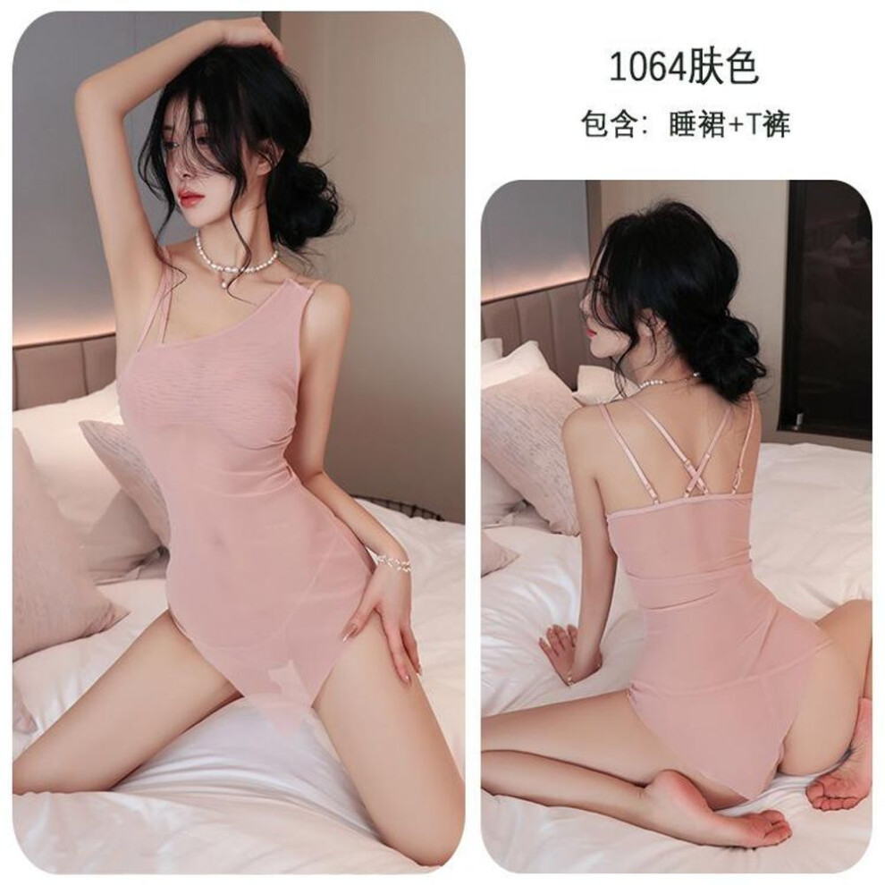 (as the picture, One Size (80-62.5 kg)) Sexy Sexy Passion Seduction Suspender Skirt Transparent Pajamas Pajamas Mesh Dress