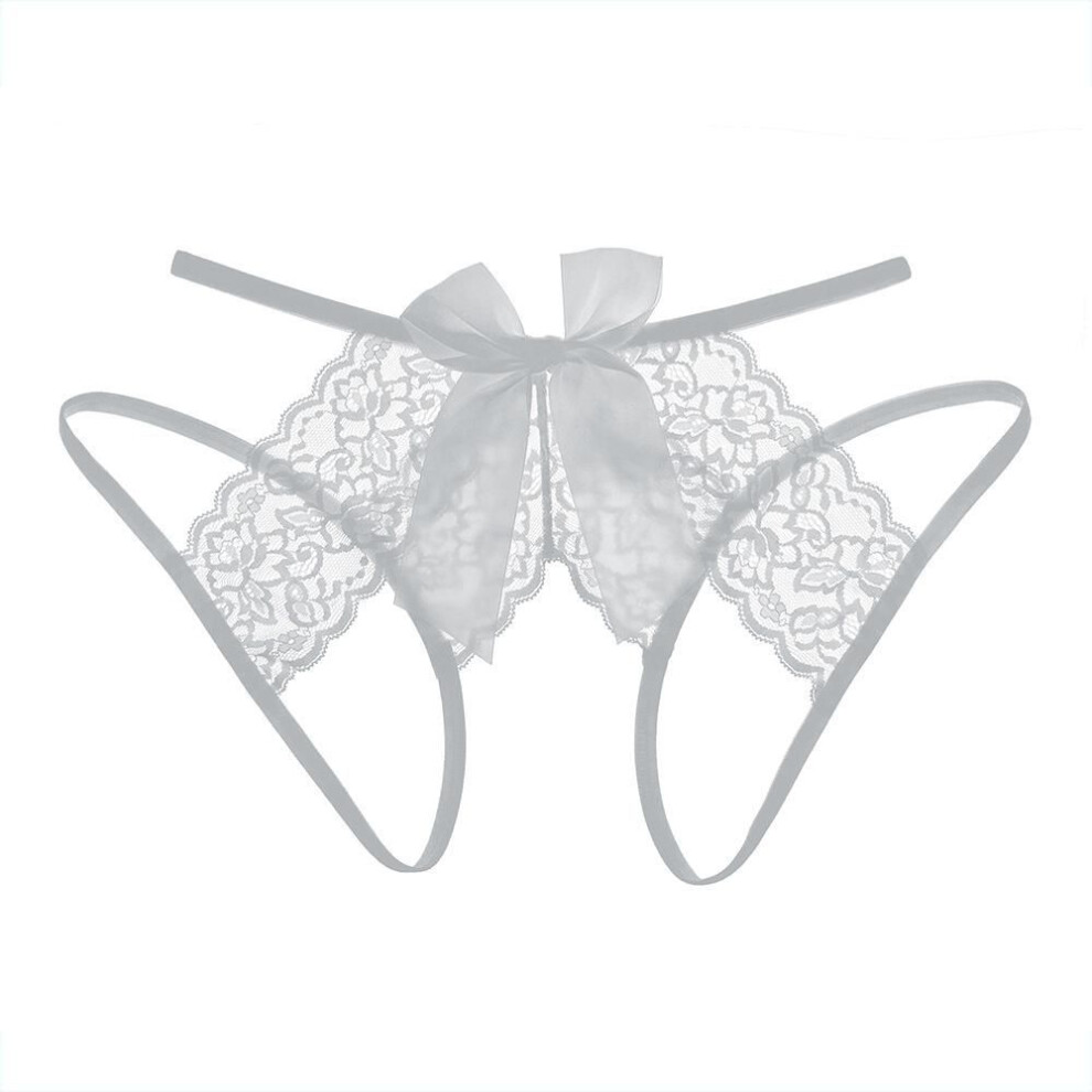 (grey, XL) Sexy Lingerie Women's Sexual Panties Crotchless Opening Transparent G-strings Thongs Bow Underwear For Women Lace Erotic Panties