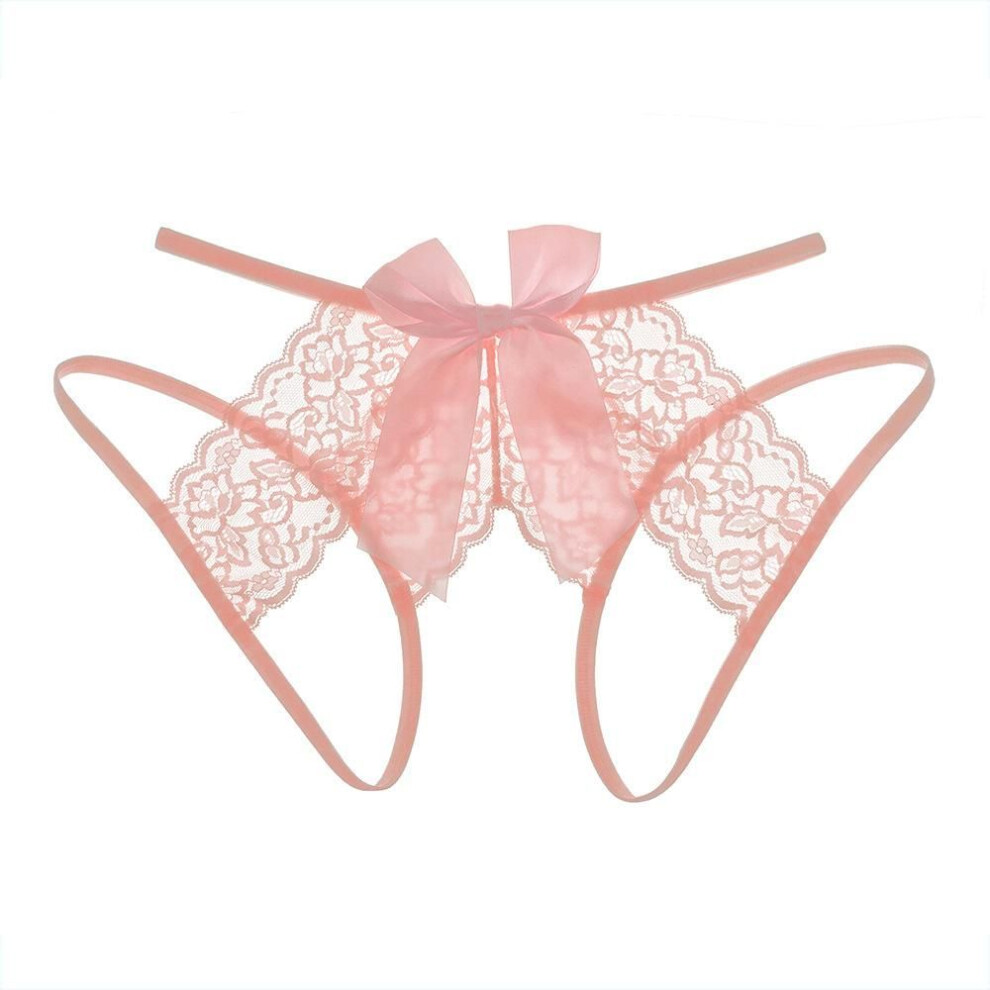 (pink, XXL) Sexy Lingerie Women's Sexual Panties Crotchless Opening Transparent G-strings Thongs Bow Underwear for Women Lace Erotic Panties