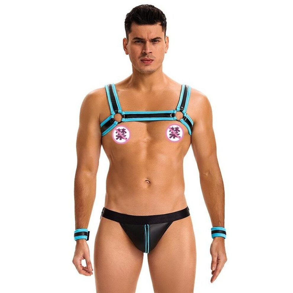 (2XL?INTL.XL), as the picture) Popular men's sex suit plus size imitation leather hollow panties men's sexy uniform