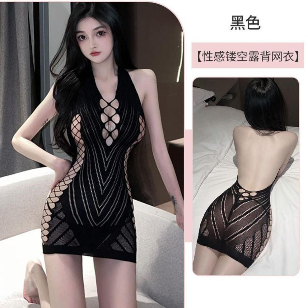 Sexy neck hollow hip nightdress perspective temptation net suit nightclub suit
