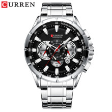 (Silver Black) Men's New Casual Sports Chronograph Men's Watch Stainless Steel Wrist Watch Large Dial