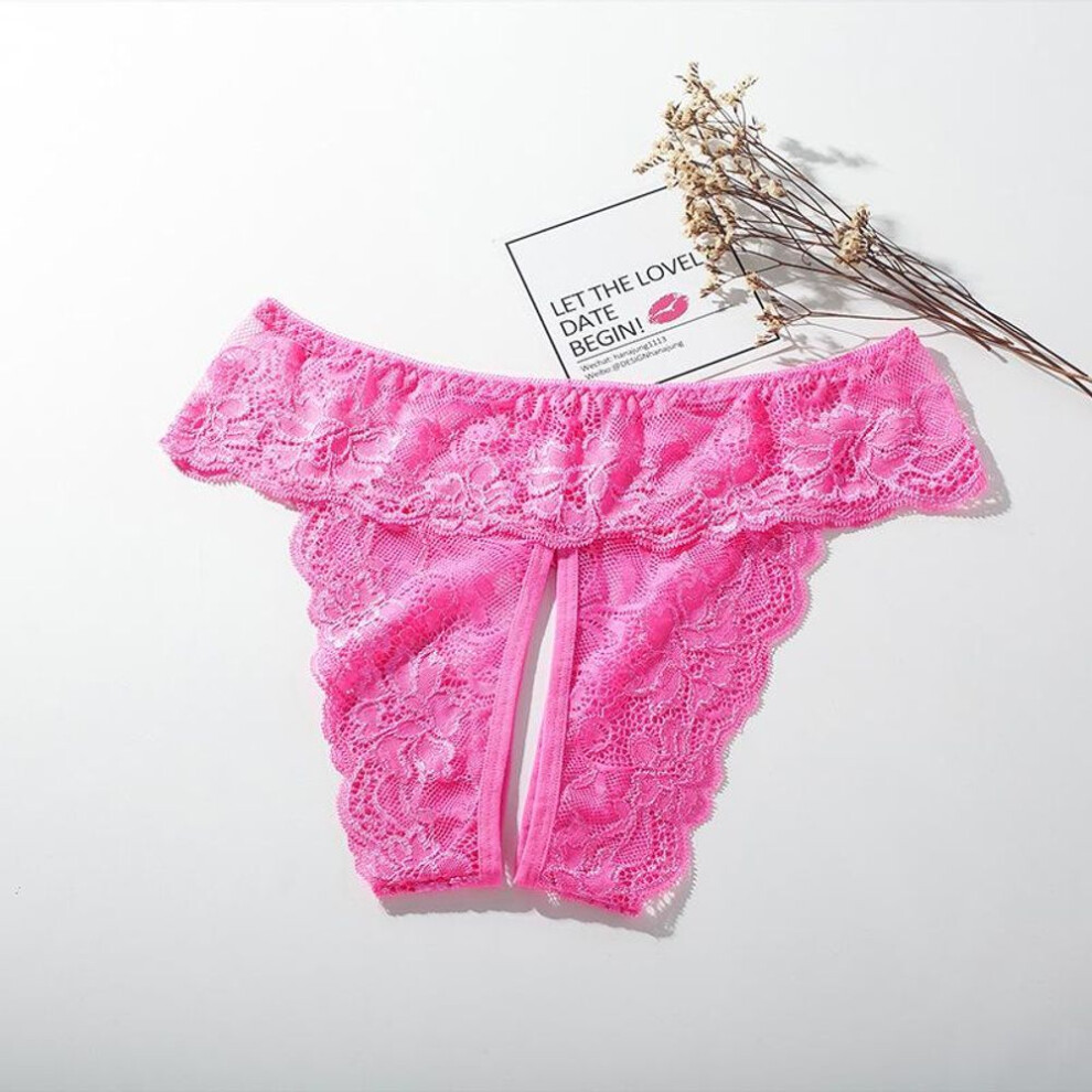 (rose, XXL) Oversizes Sexy Lingerie Women's Sexual Panties Crotchless Opening Transparent G-strings Thongs Bow Underwear For Women Lace Erotic Panties Big Size