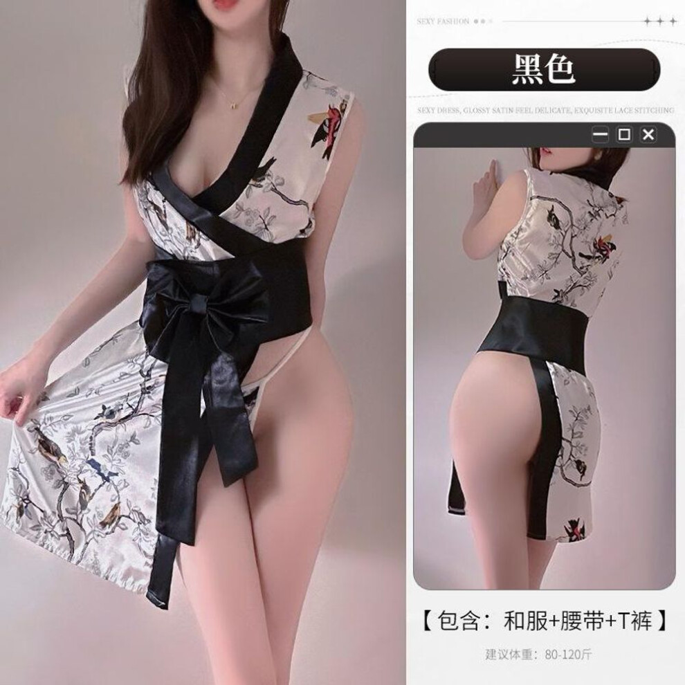 (black, one size fits all) Sexy lingerie kimono butterfly retro cheongsam sexy lace classical pure desire uniform free suit