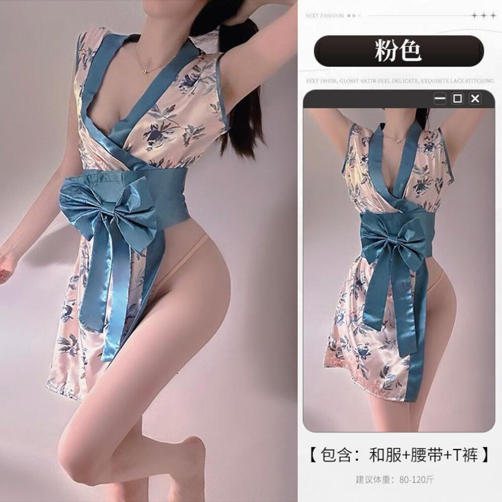(pink, one size fits all) Sexy lingerie kimono butterfly retro cheongsam sexy lace classical pure desire uniform free set 8