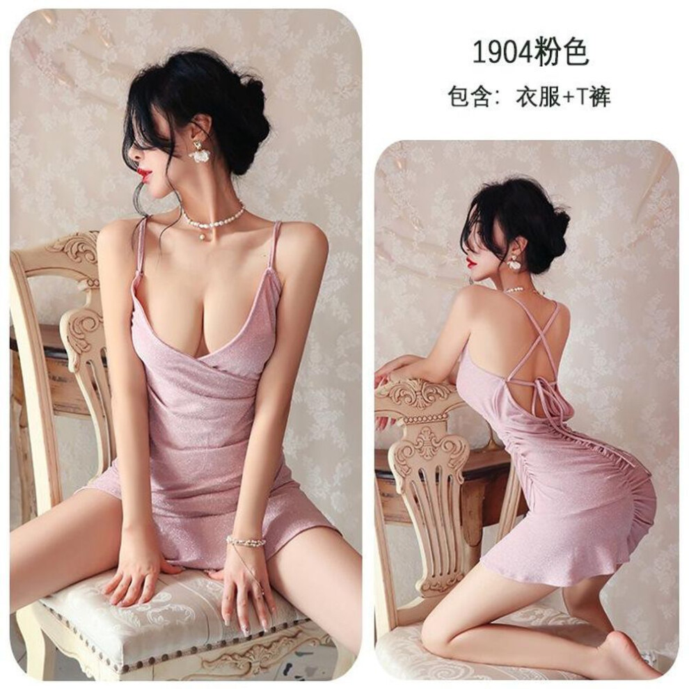 Sexy lingerie sexy shiny suspender slim nightgown hot shiny deep V nightclub uniform
