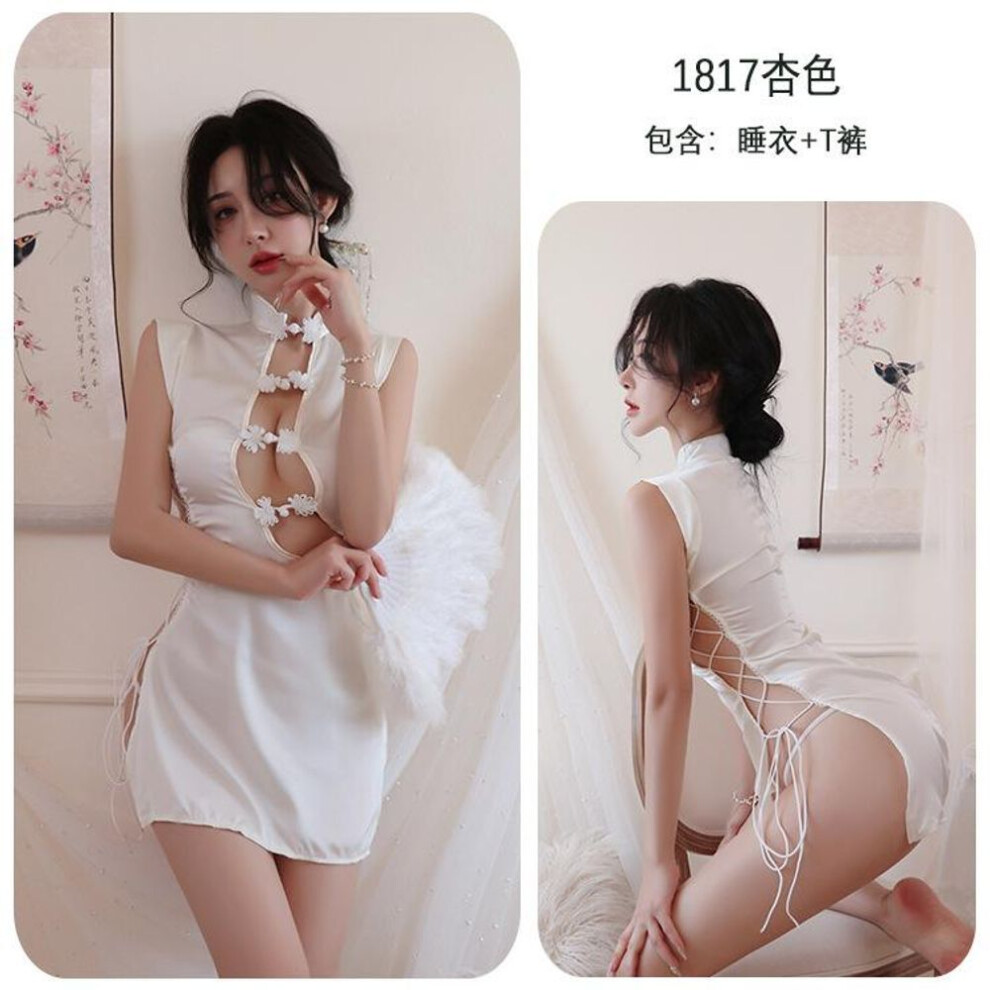 (apricot, One Size (80-65kg)) Sex underwear sexy hollow retro cheongsam short dress dress pure desire wind split skirt women