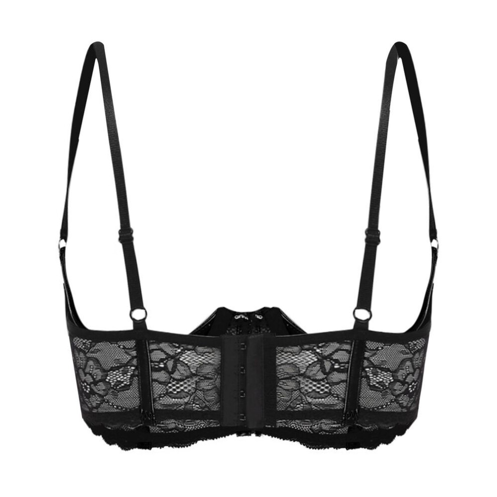 (L, black) Women Sexy Patent Leather Bra Adjustable Shoulder Straps Bralette Crop Top Lingerie Costume