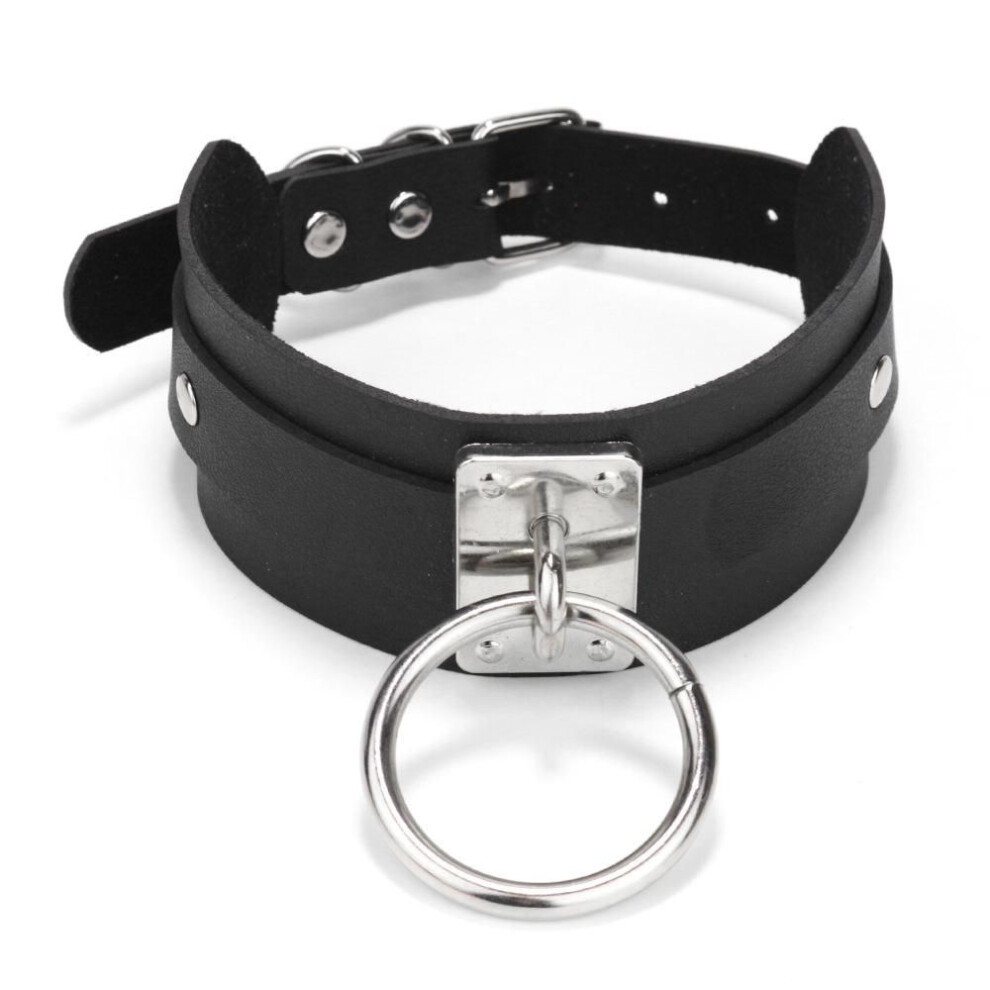 (black) Belt Oversized O-Shaped Metal Leather Single Ring Collar Neck Cover Nightclub Wild Necklace Neck Chain Neck Chain