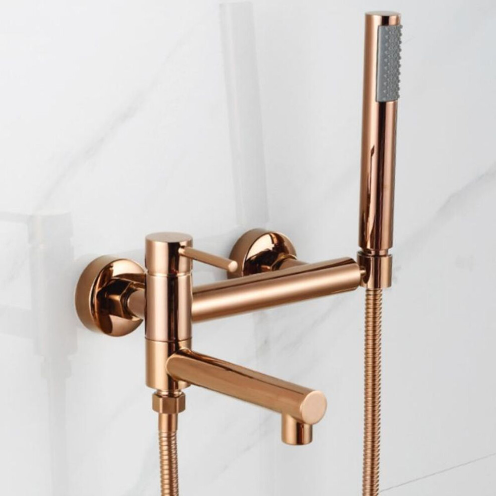 (rose gold) Bathroom Bathtub Shower Faucet With Swivel Tub Spout And Handhold Shower Brass Wall Mounted Hot Cold Water Mixer Bath Tap
