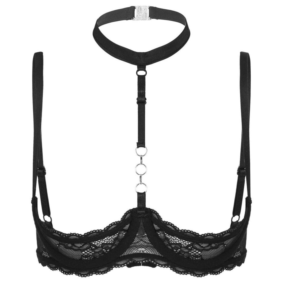 (5XL, black) Women Sexy Lace 1/4 Cups Push Up Bra Lingerie Adjustable Spaghetti Straps Bra Sexy Underwear