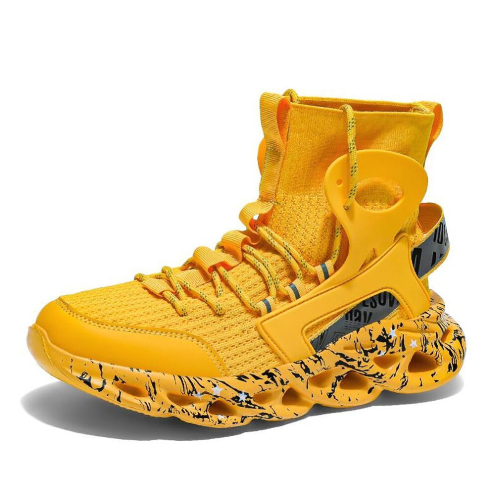 (yellow, 43) Mens Running Shoes Big Size Soft Sole Cushioning Comfortable Walking Outdoor Casual Gym Jogging Shoes Mesh High-top Sneakers Man