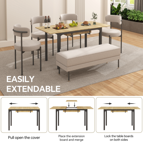 ELECWISH Extendable Dining Table With Storage 110-150cm Kitchen Desk 4-6 Seats 2