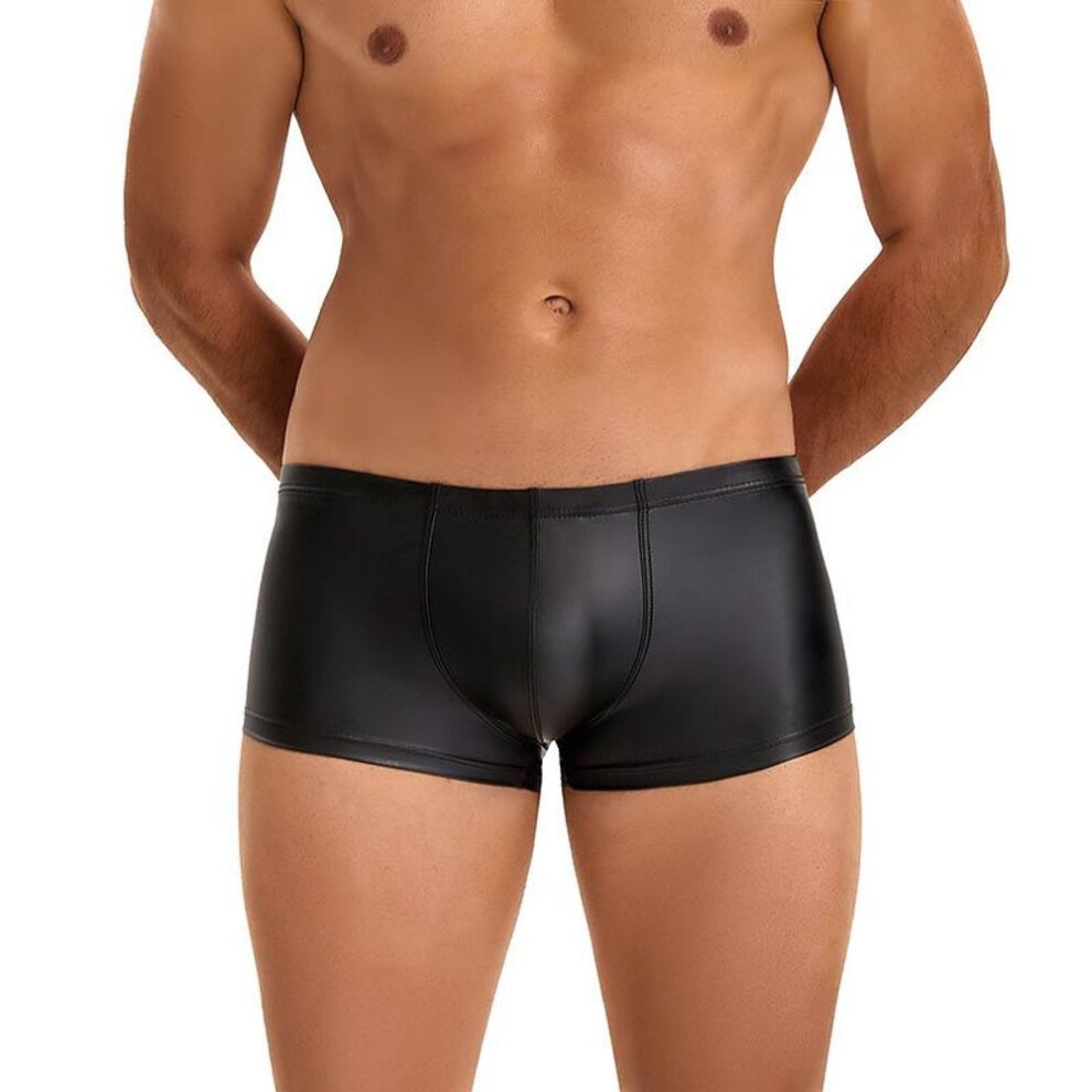 (2XL(INTL.XL), as the picture) Sex Underwear Men's Sexy Imitation Leather Boxers Black Patent Leather Boxers Men's Underwear