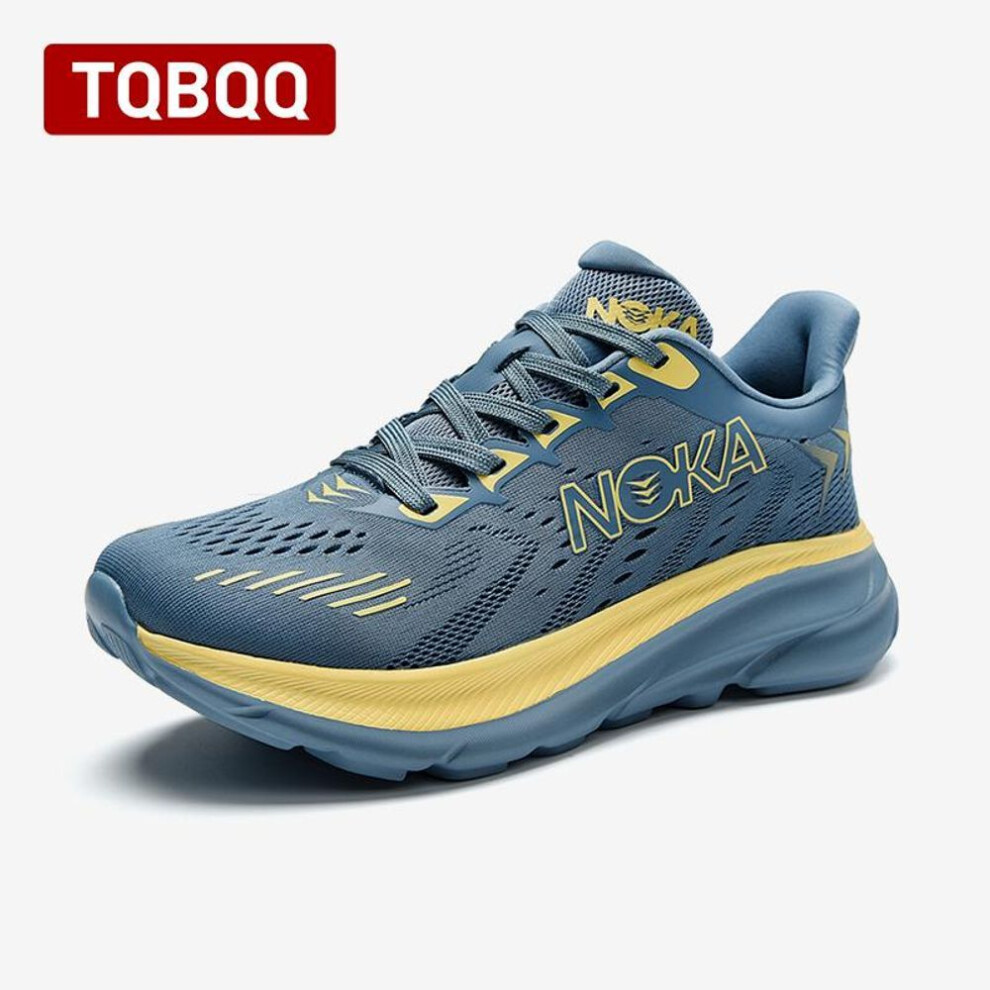(dark blue, 45) Men's Carbon Plate Air Cushion Running Shoes Breathable Lightweight Marathon Women's Athletic Nonskid Elastic Sports Sneakers