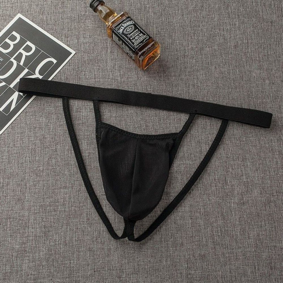 (90-80 kg internal wear, black) Men's Fun Double Thong, Tight And Sexy Transparent Hip Lift Mesh Low Waist U Convex Men's Underwear T Pants Gay