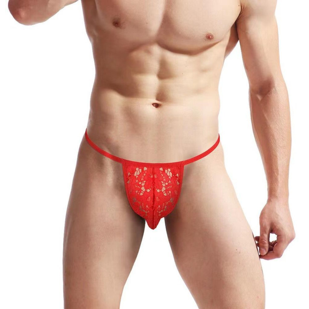 (M, red) New Men's Underwear Panties Pocket Mood T-Pants Traceless Lace Sex Thong