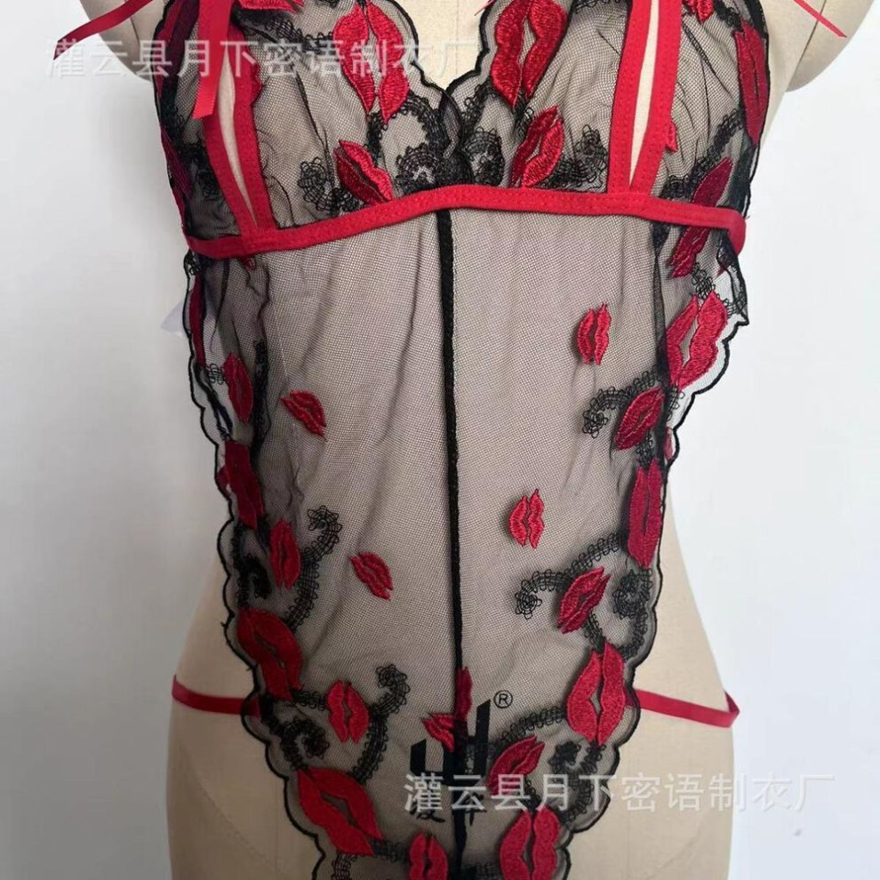 (red, XL) 2025 New Hot Sale Sexy Valentine's Day Bow Women's Love Underwear Perspective Lace Underwear
