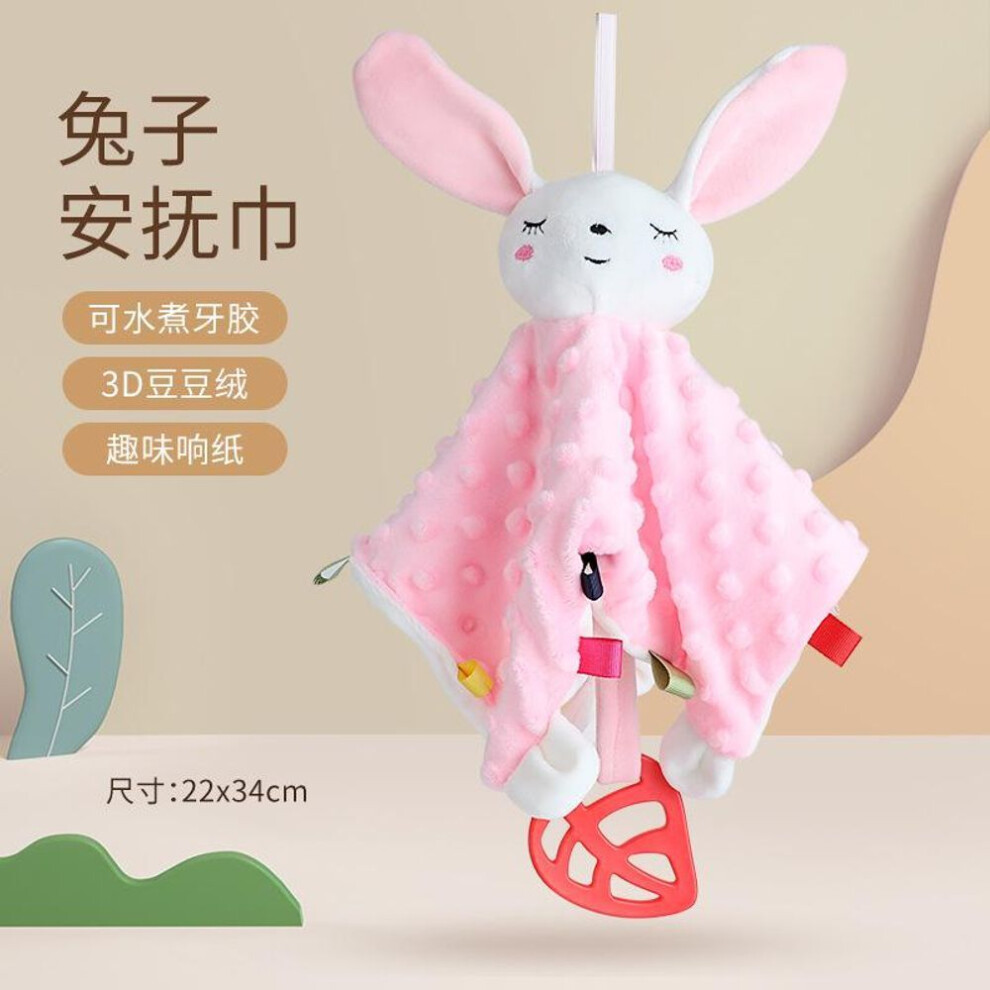 (pink) Three-dimensional Animal Baby Soothing Doll With Silicone Tooth Tape Bell Ringing Paper Baby Square Towel