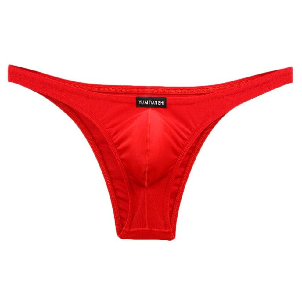 (M, red) 1pc Lingerie Sexy Personality Low-waisted Breathable Nylon Lift Buttocks Men's Thin Pouch Briefs Underwear