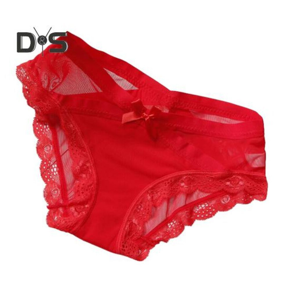 (red, M) Women's Sexy Panties Lace See Through Underwear Low Rise Thin Mesh Sheer Underpants Breathable Bikini Briefs