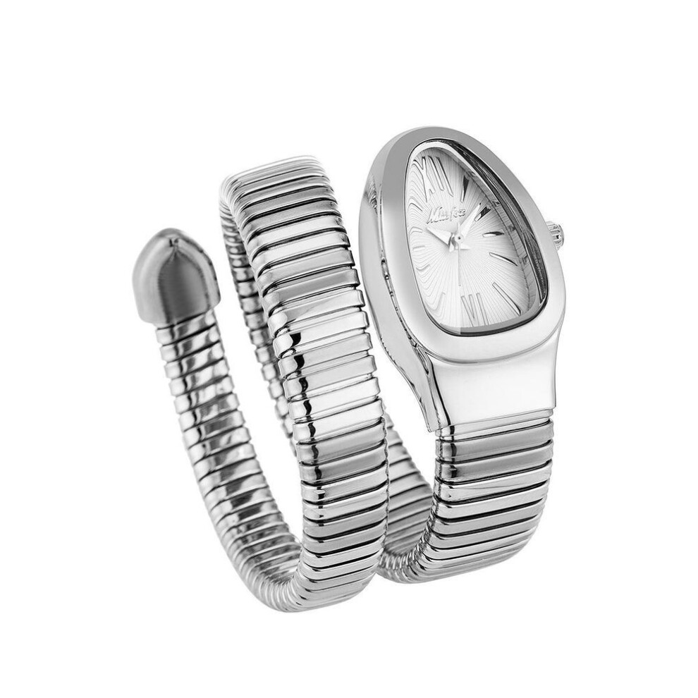 (silver,white) MISSFOX Classic Snake Shape Watch for Women Gold Silver Scaleable Bracelet Womens Watches Quartz Ladies Wristwatch