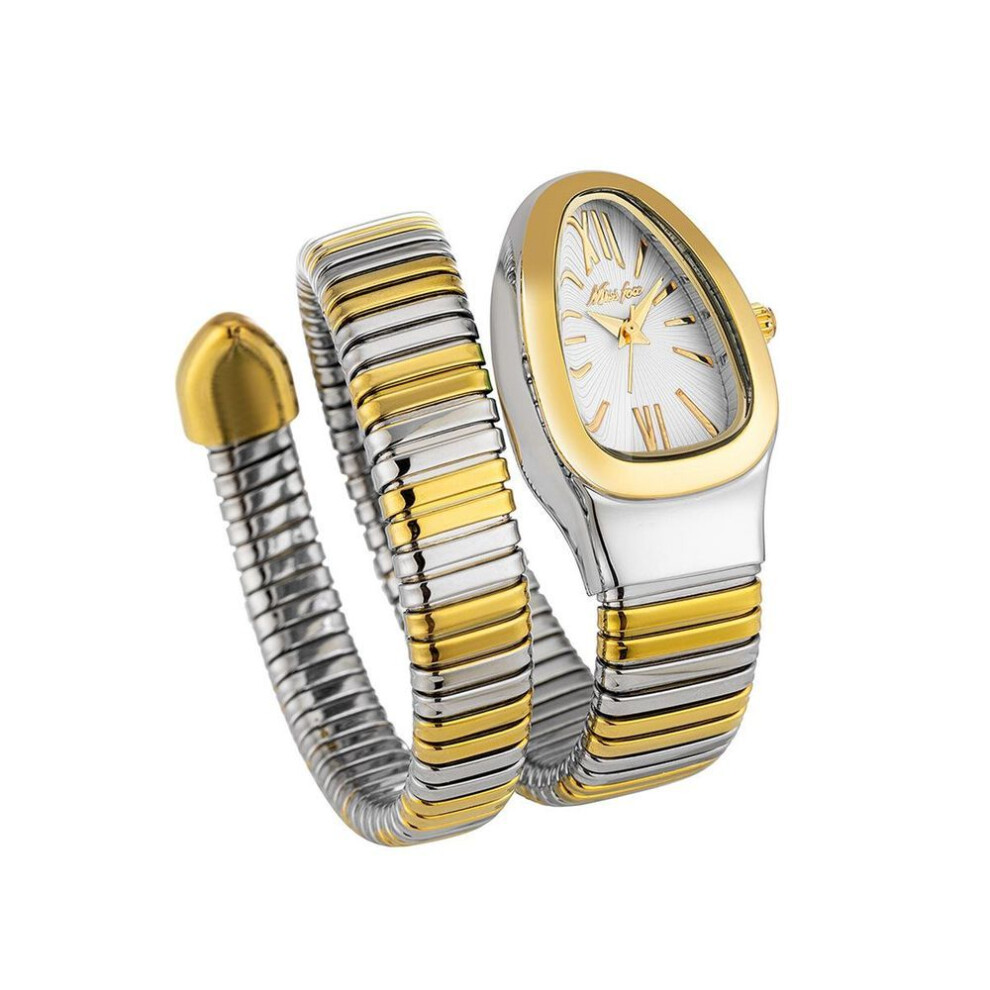 (gold,silver white) Missfox Classic Snake Shape Watch For Women Gold Silver Scaleable Bracelet Womens Watches Quartz Ladies Wristwatch