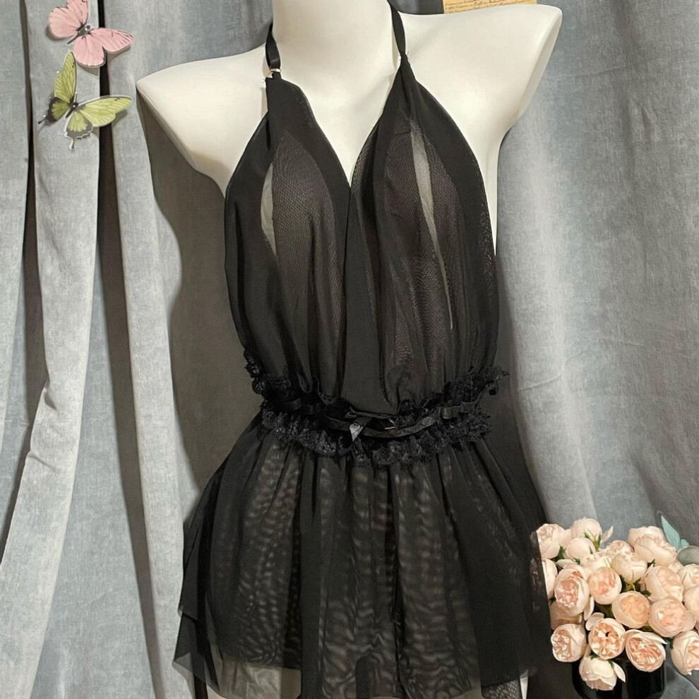 (black, one size fits all) Sex clothes sexy perspective teasing lace large size neck suspender skirt seduction uniform suit passion woman
