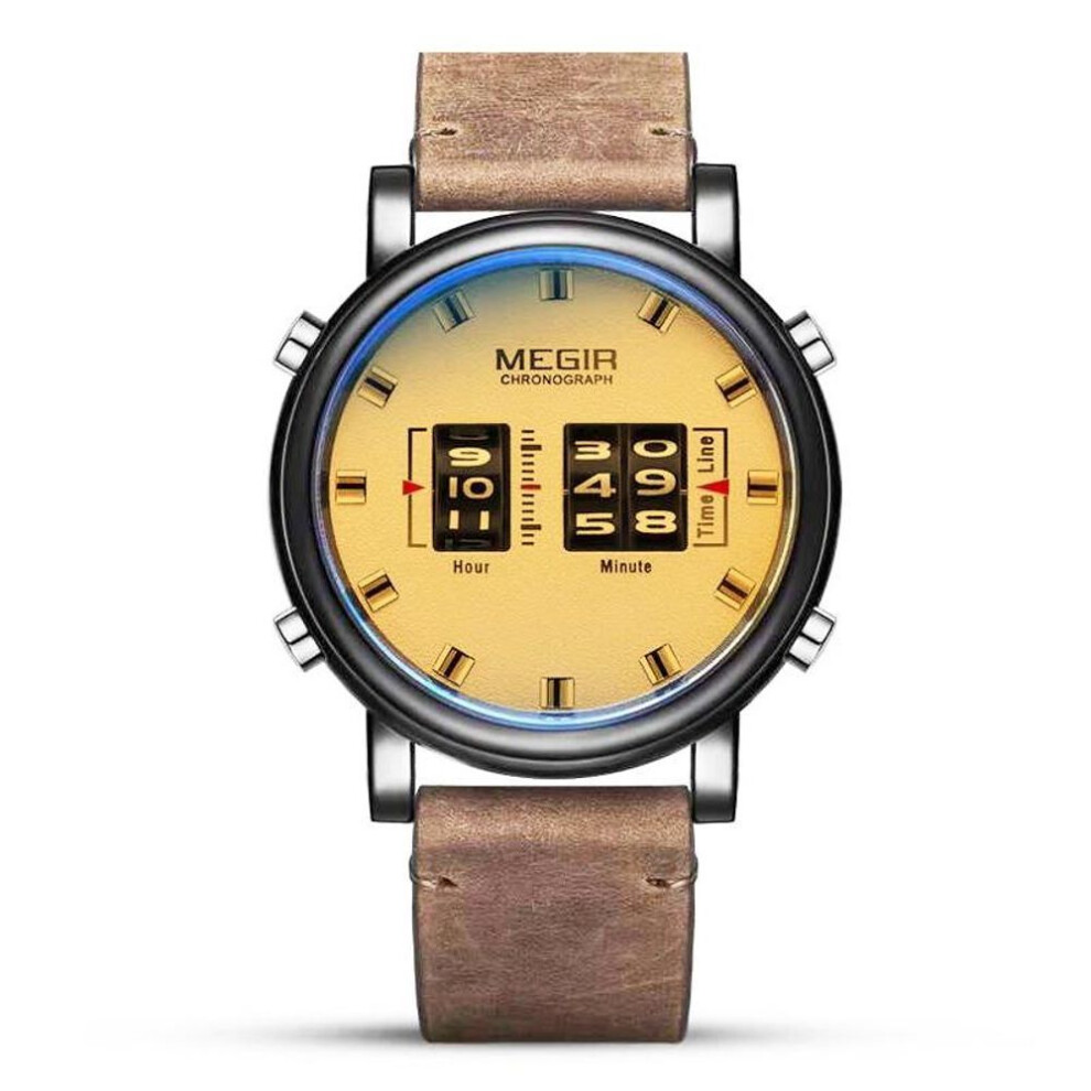 (khaki) Men Watches Military Sport Brown Leather Quartz Wrist Watch Luxury Drum Roller Relogio Masculino