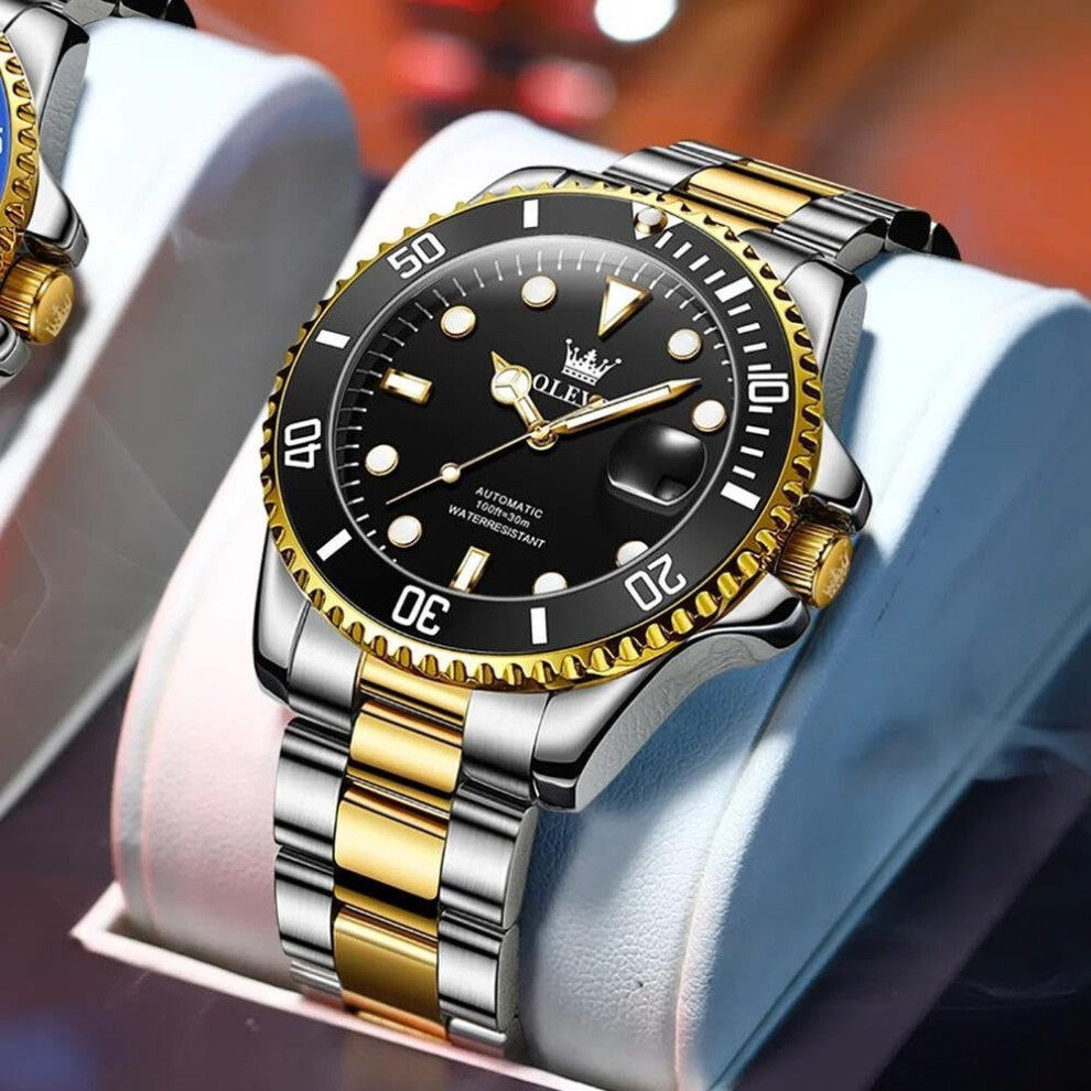 (gold,black) Men's Watches Classic Fashion Automatic Mechanical Wristwatch Waterproof Luminous Date Trend Diving Type