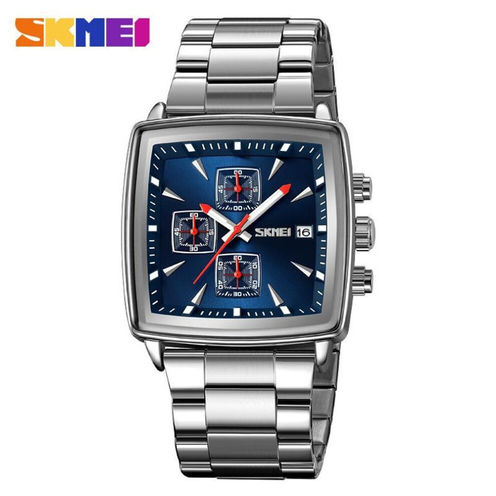 (blue) New Quartz Watches Men Rectangle Wristwatches Male Luxury Chronograph Business Watch Relogio Masculinoes